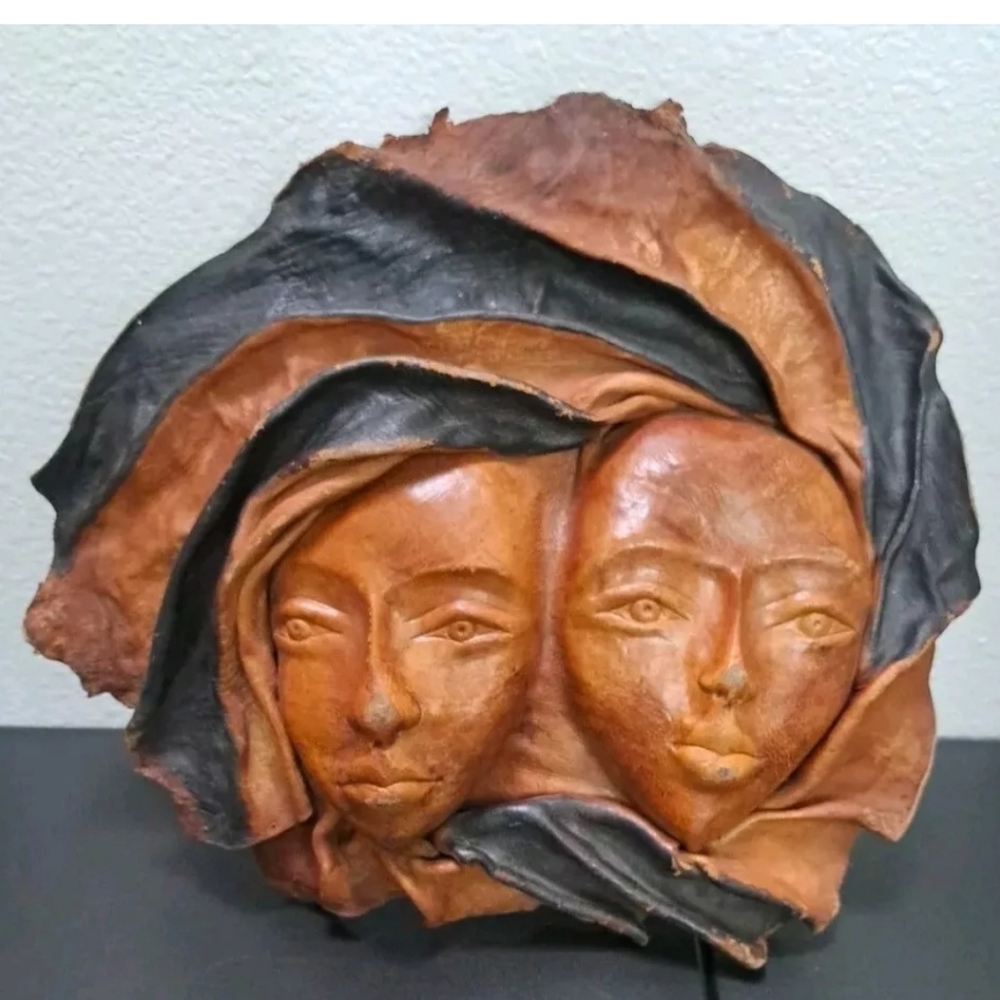 Leather Molded Mask Wall Art Vintage 80's